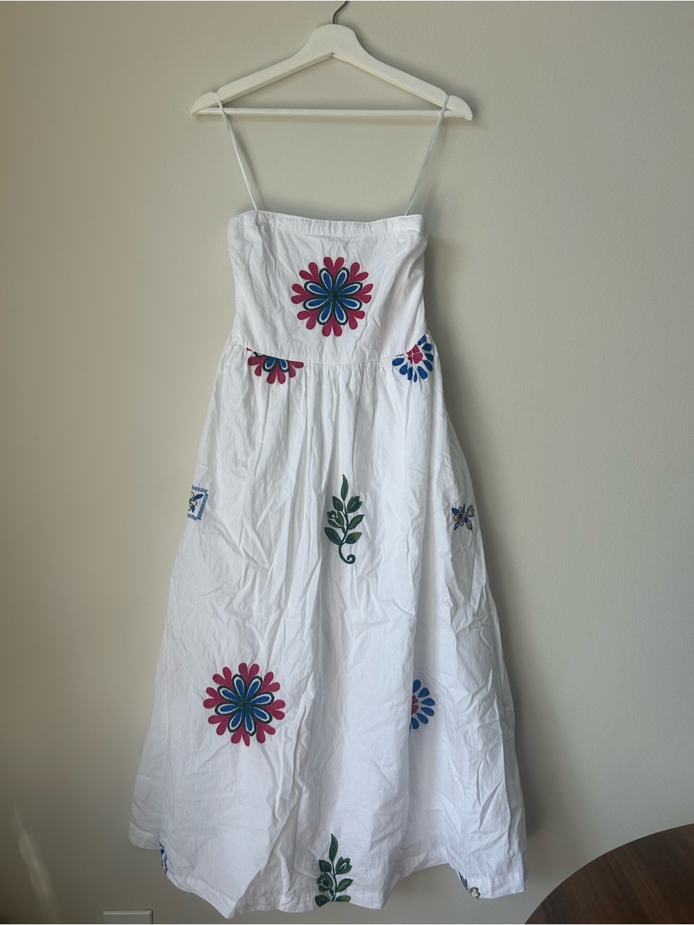 Lea Dress White Embroidered Floral Strapless Midi Women's Small Sundress Boho